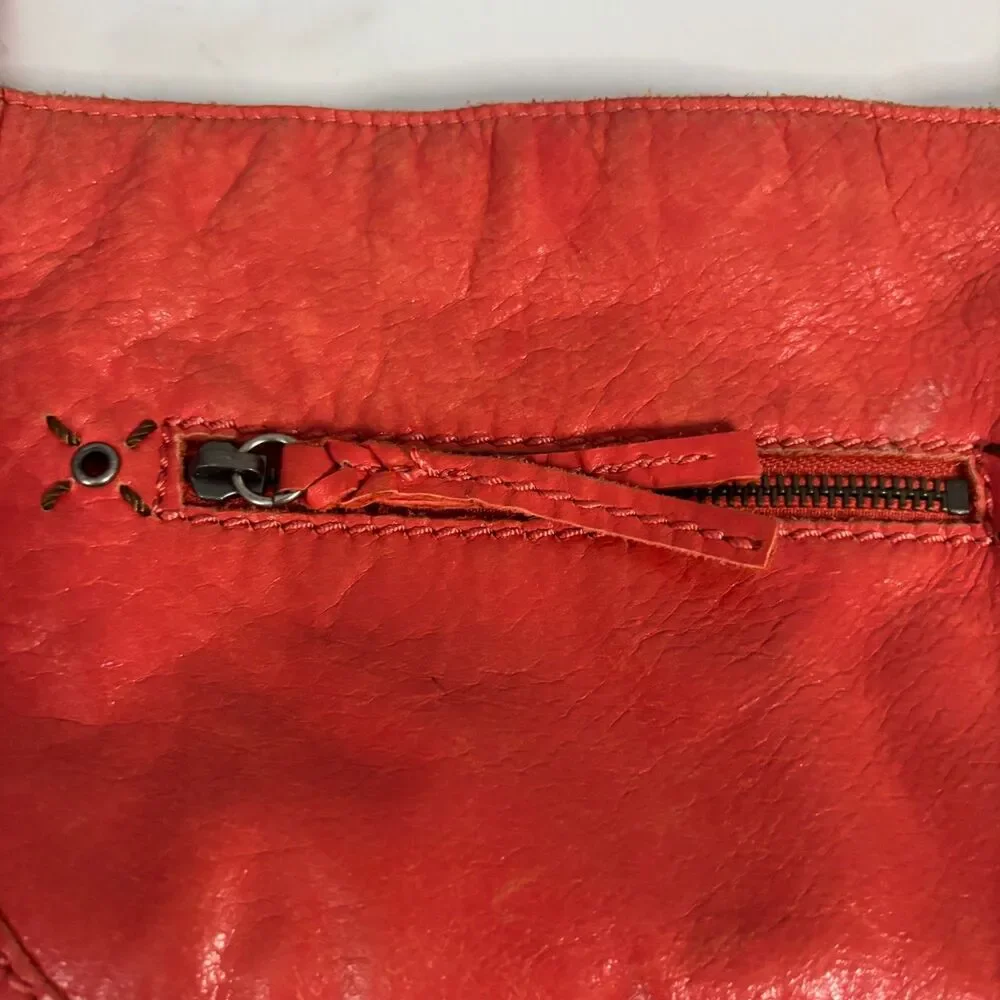 The Sak Indio Hobo Bag Purse Shoulder Leather Baguette Braided Strap Orange